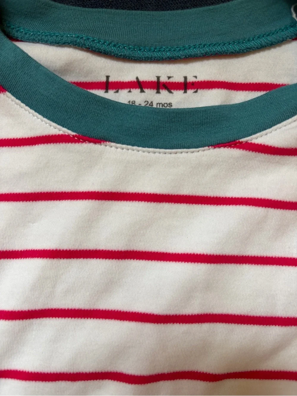 Kids White and red Stripe Pajama Set with Teal Trim